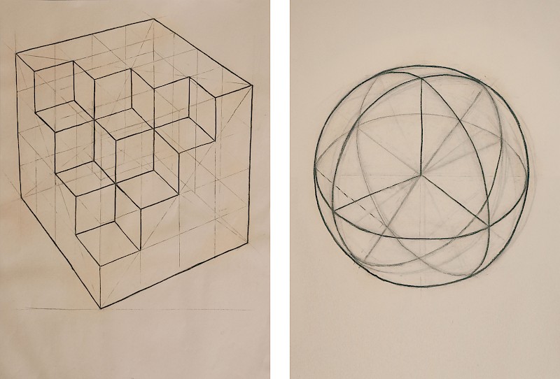 Links: Würfelkomposition, Natascha Jankowski; rechts: Kugel, Kathi Kant