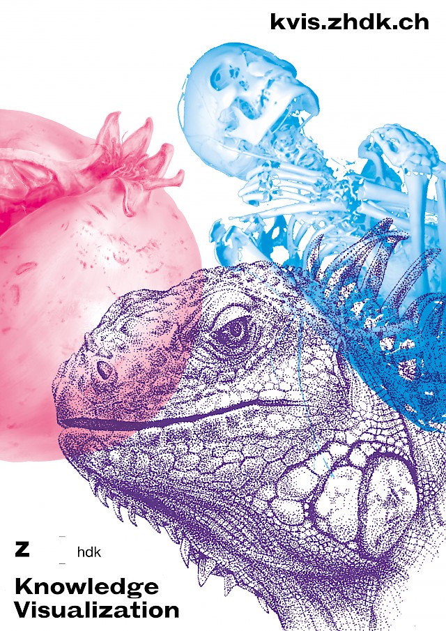 Im Flyer zu unserer neuen Website sind Inhalte, Techniken, Forschung und Geschichte vereint: Ein 3D-Mumienscan aus dem Bereich der bildgebenden Verfahren von Oliver Demuth und Pascal Glatzfelder aus einer Kooperation mit dem Institut für Evolutionäre Medizin, ein Granatapfel als Tonwertstudie in digitaler Malerei von Gioia Epprecht und eine Echse in traditioneller Tuscheumsetzung von Andrea Klaiber.