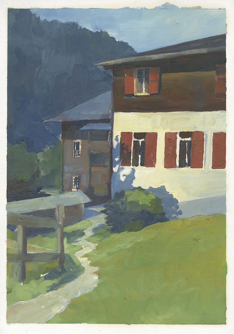 Aussicht in Langwies, Öl auf Holz, Selina Bächli
