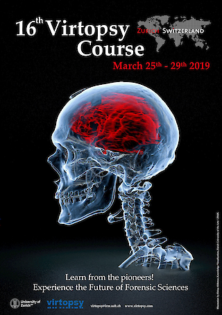 Virtopsy Course, Poster. Darstellung mit Cinema 4D. Motiv aus Computertomographiedaten.