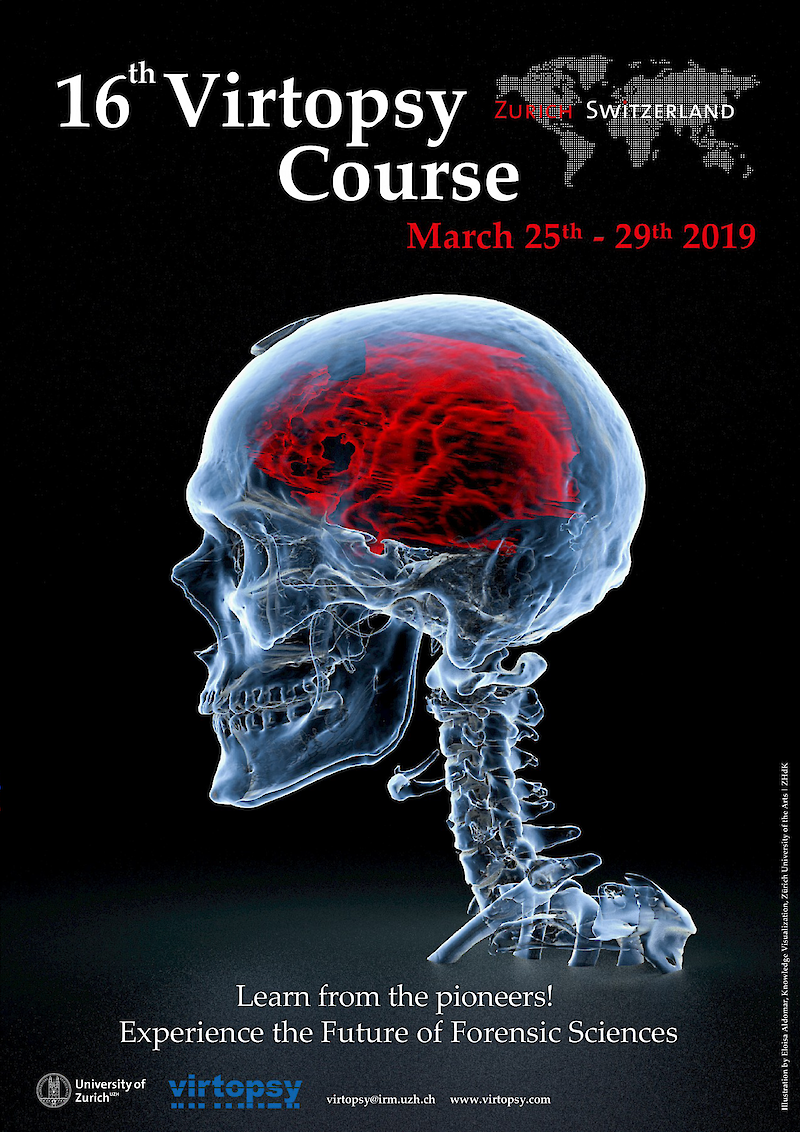 Virtopsy Course, Poster. Darstellung mit Cinema 4D. Motiv aus Computertomographiedaten.