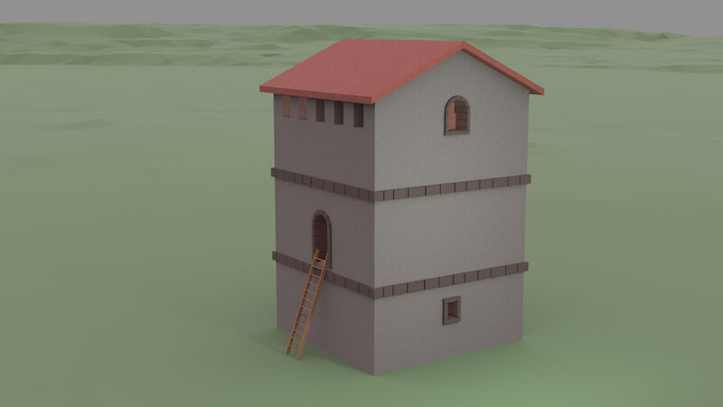 Erste Version des rekonstruierten Wachturm in Blender.