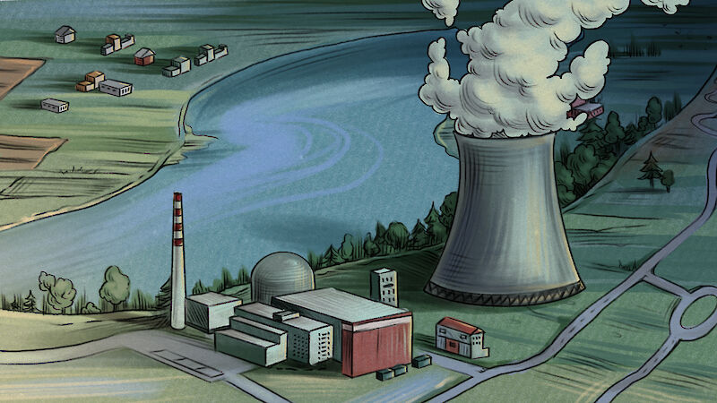 Konventioneller Leichtwasserreaktor – Ein Frame aus dem Intro der Erklärungsanimation.