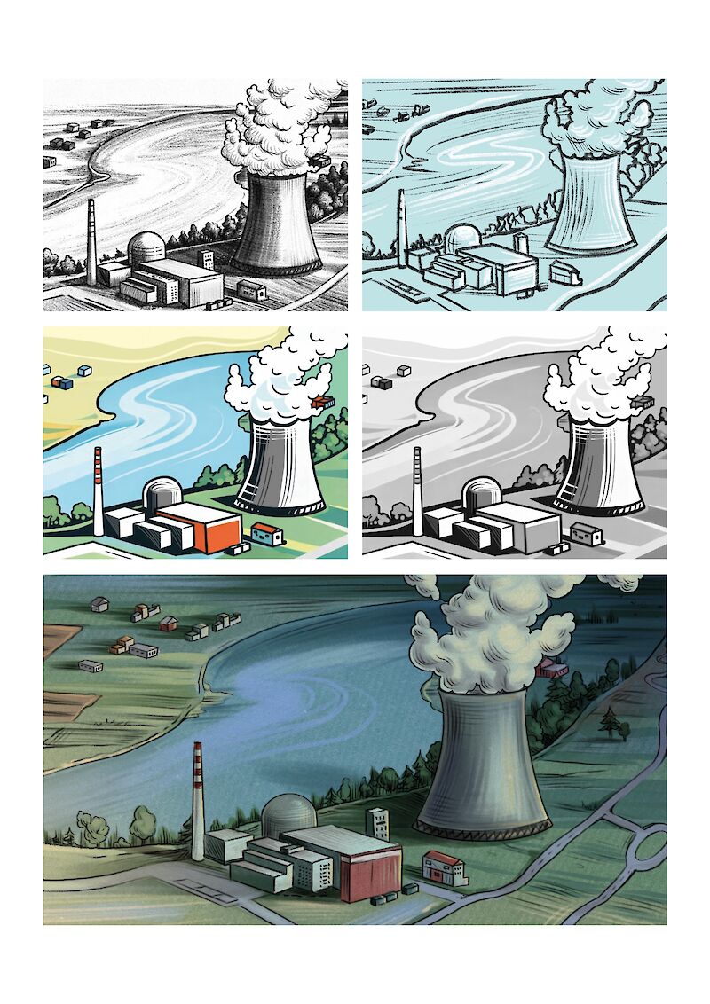 Stilfindung für die digitalen Illustrationen der Erklärungsanimation.