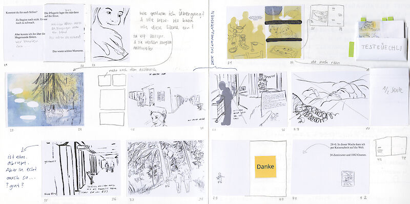 Ausschnitt aus dem Arbeitsbuch mit Fokus auf die Entwicklung des Storyboards.
