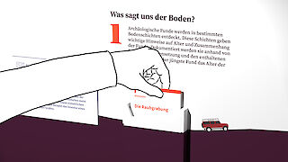 Die Geschichte hinter der Bodenschicht, in der das Fragment gefunden wurde, kann in einem Leporello erfahren werden.