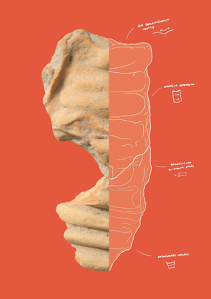 Terrakottafragment gefunden im Jahr 1994 auf dem Monte Iato in Sizilien.