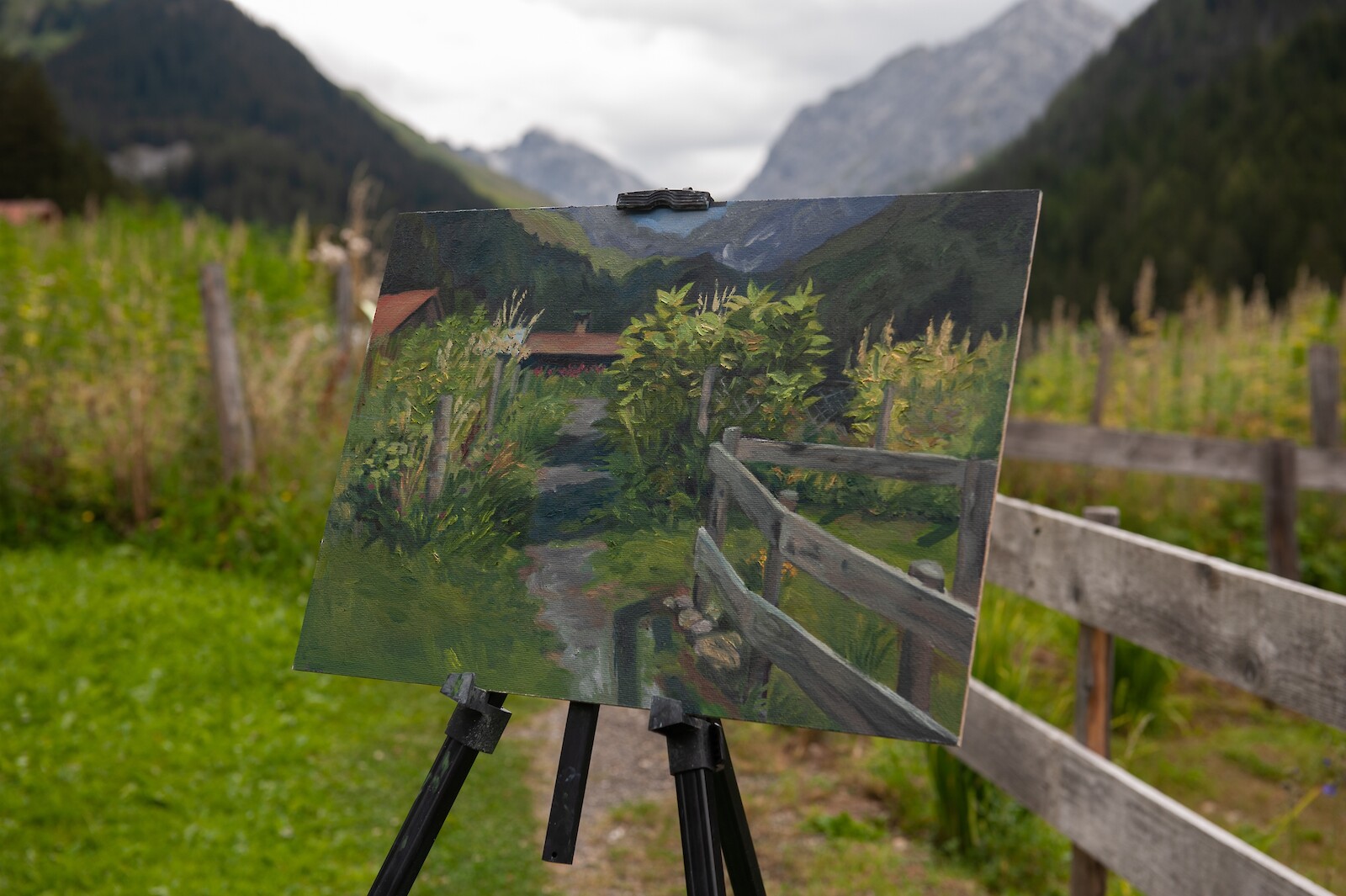 Aussicht in Langwies, Öl auf Holz, Sofia Poku, 2020