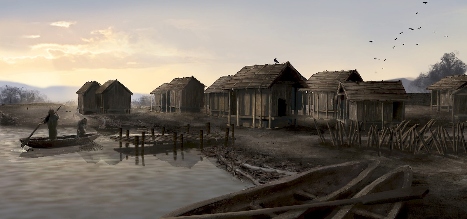 Clio Cocina: Pfahlbaudorf, digitale Malerei