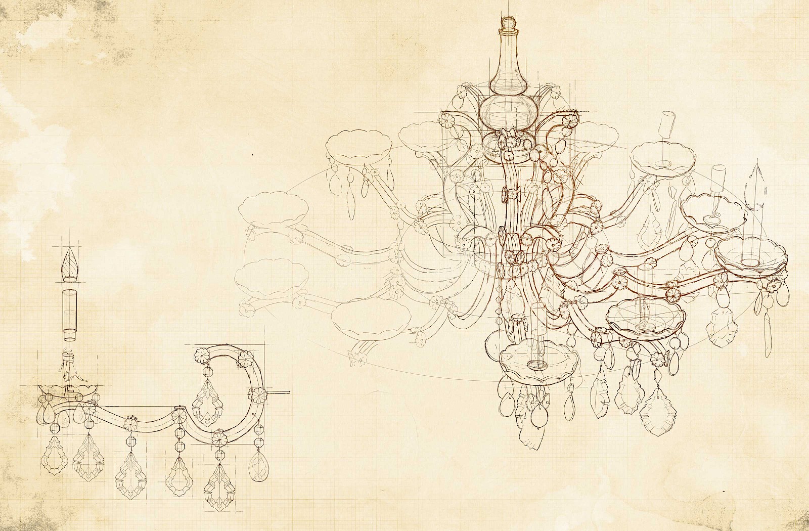 Josy Fischer: Analytische Zeichnung eines historischen Kronleuchters, digitale Umsetzung, 2017.