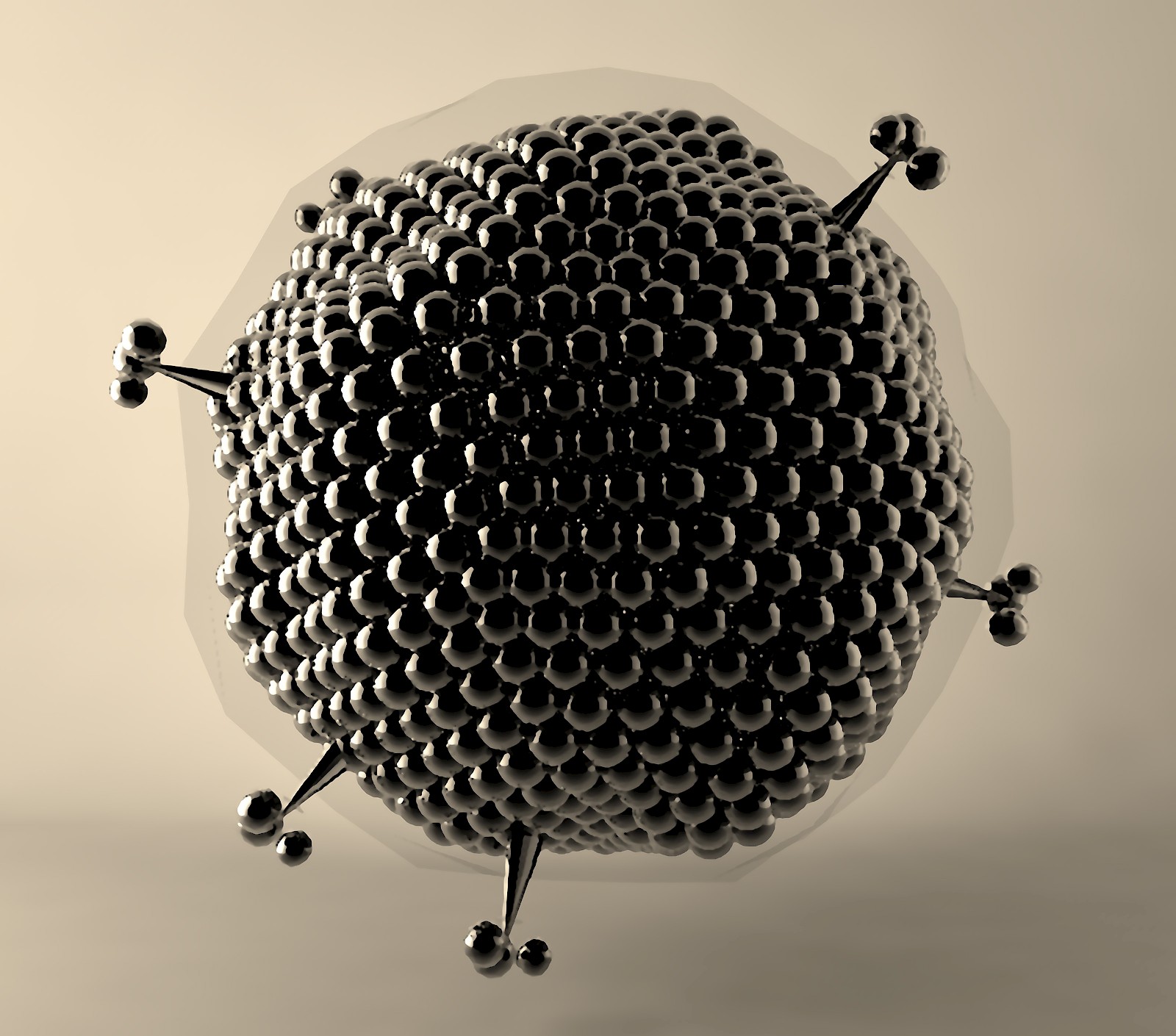 Bewusst unkonventionelle Materialwahl für ein simplifiziertes HIV-1-Modell. Inszenierung in Assoziation zu einem Kunst- oder Designobjekt.