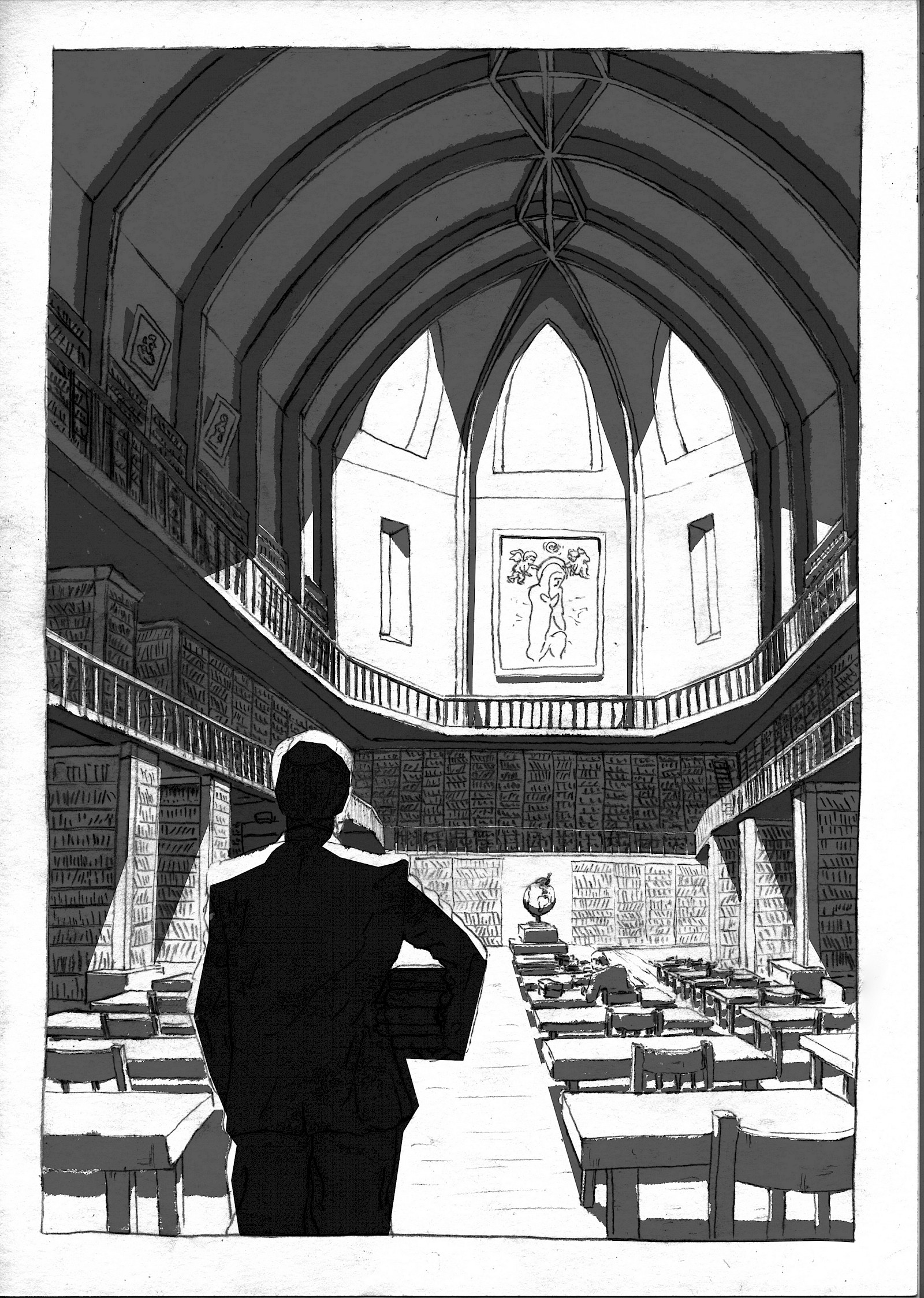 Lenin an einem seiner Zürcher Lieblingsorte, der Bibliothek.