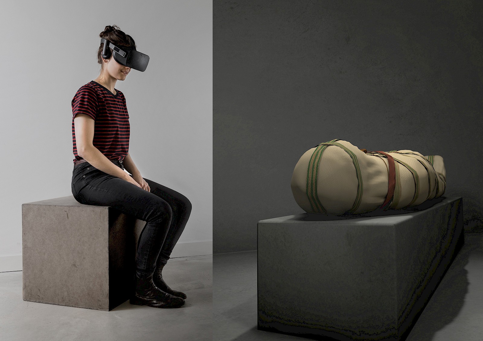 Durch die Oculus Rift erlebt die Betrachterin die einzelnen Schritte der Mumifizierung und die Beigabe besonderer Gegenstände, die zum Schutz und zur Heilung der Toten dienten.