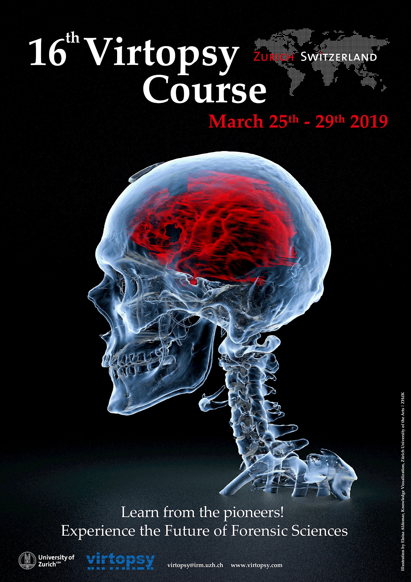 Virtopsy Course, Poster. Darstellung mit Cinema 4D. Motiv aus Computertomographiedaten.