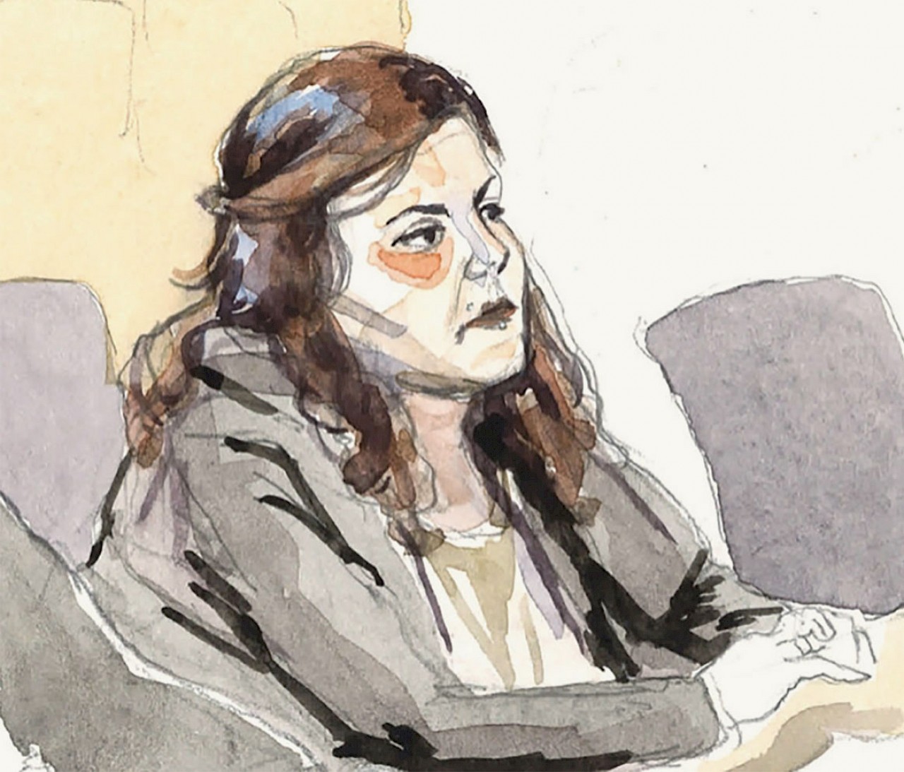 Eine Angeklagte. Skizze von Julia Kuster. Quelle: Tages-Anzeiger