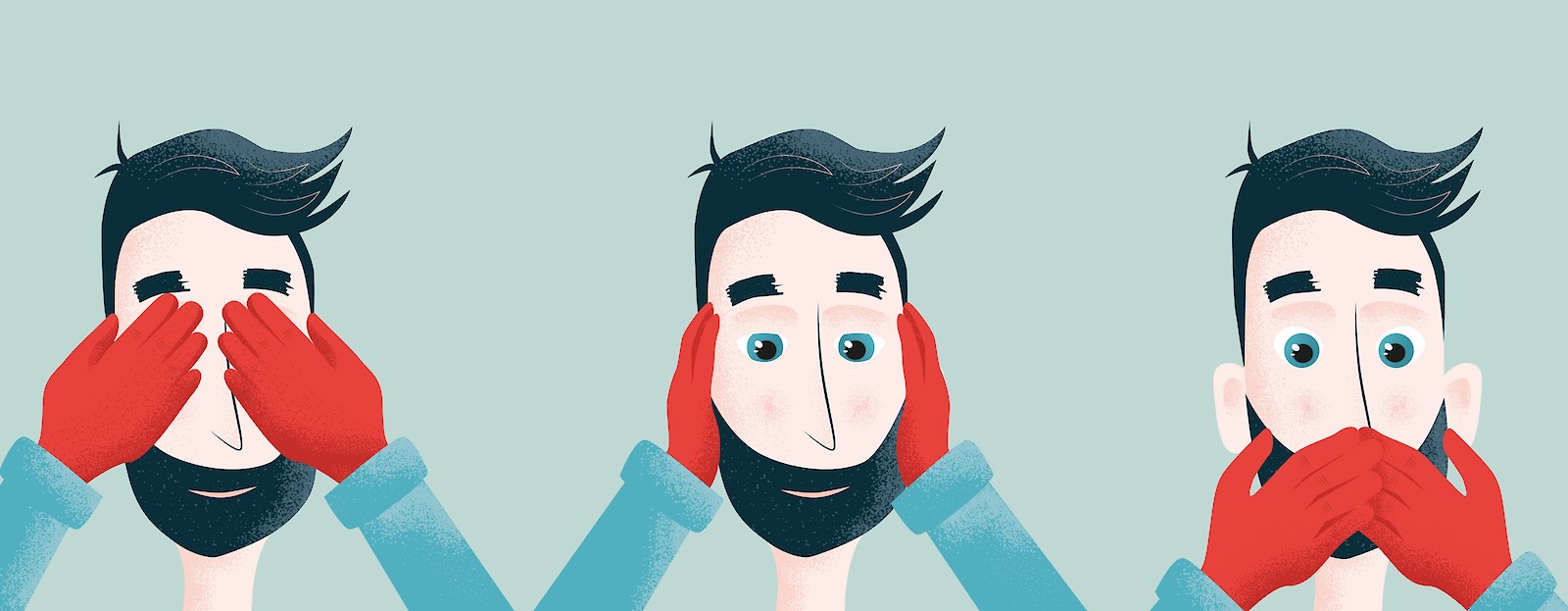 Je ne regarde pas; je n’écoute pas, je ne parle pas — Visualisierungsserie zur französischen Verneinung mit «ne ... pas».