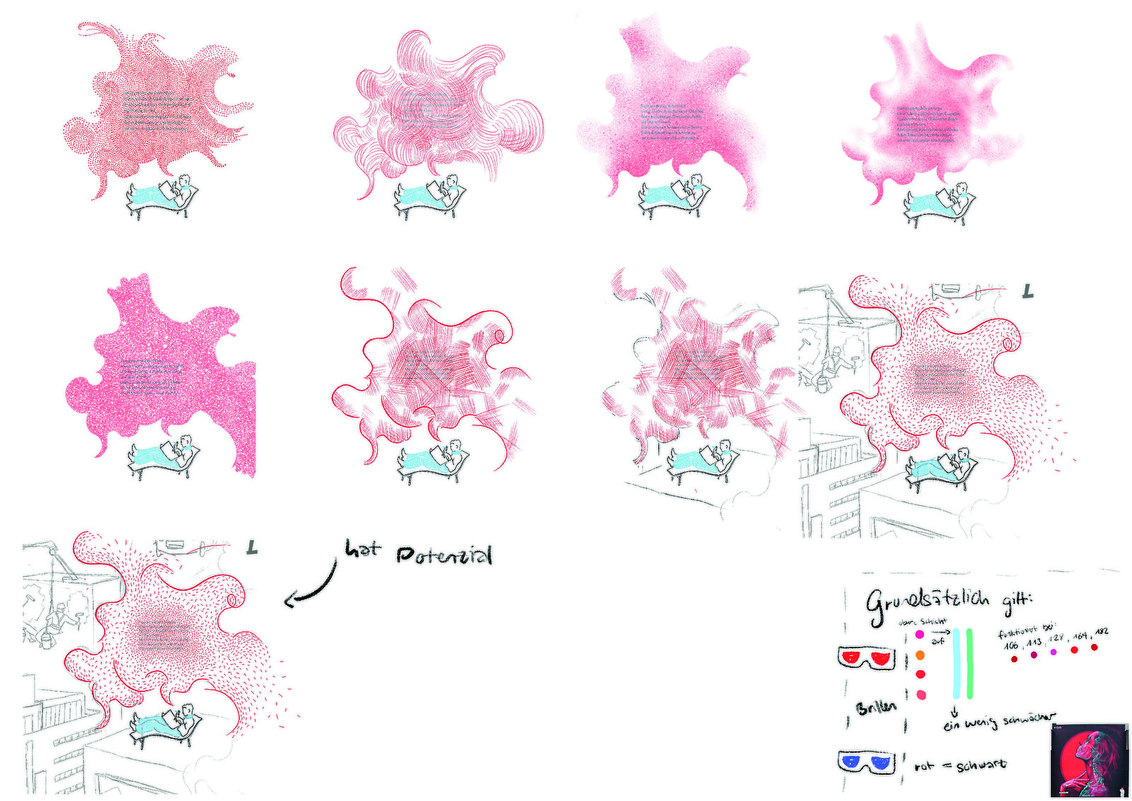 Plakatvarianten: Das Ammoniak-Plakat entstand als erster Versuch der sieben Plakate und sollte die Stil- richtung für die nächsten vorgeben. Da sich die anderen Plakate in eine andere Richtung entwickelten, musste es überarbeitet werden.