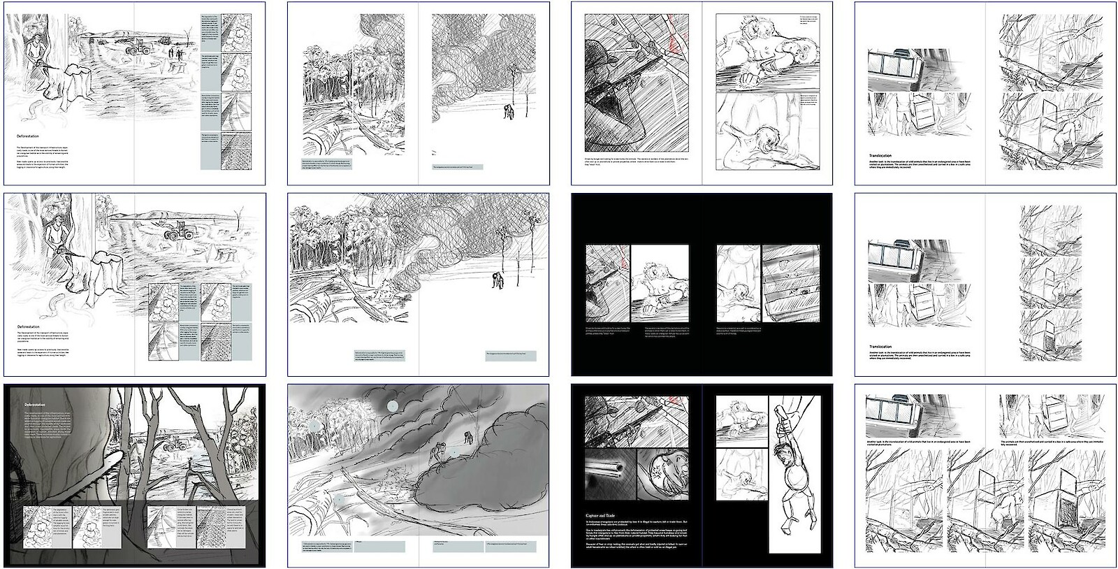 Varainten und Layoutentwicklung. Die Beispiele zeigen die Veränderung von einzelnen Layoutseiten.