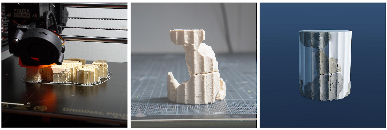 Rekonstruktionsprozess von Säulenfragmenten.