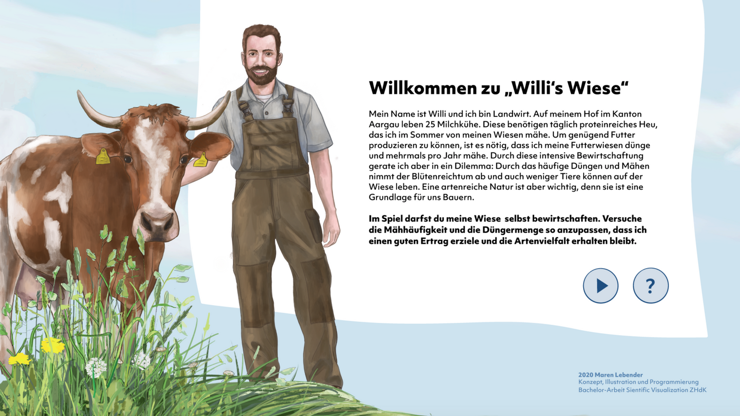 Die Startseite. Die Spielenden werden in die Thematik eingeführt und erhalten die Aufgabe.