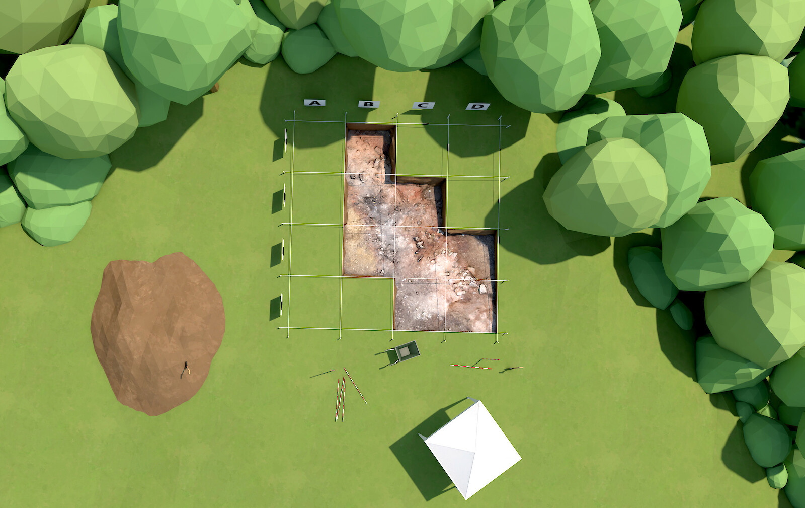 Mit der VR lassen sich sonst unmögliche Betrachtungspunkte visualisieren. Als Drohnenpilot*innen überblicken die Kinder die Ausgrabung und können die gewonnenen Erkenntnisse für die weiteren Aufgaben nutzen.