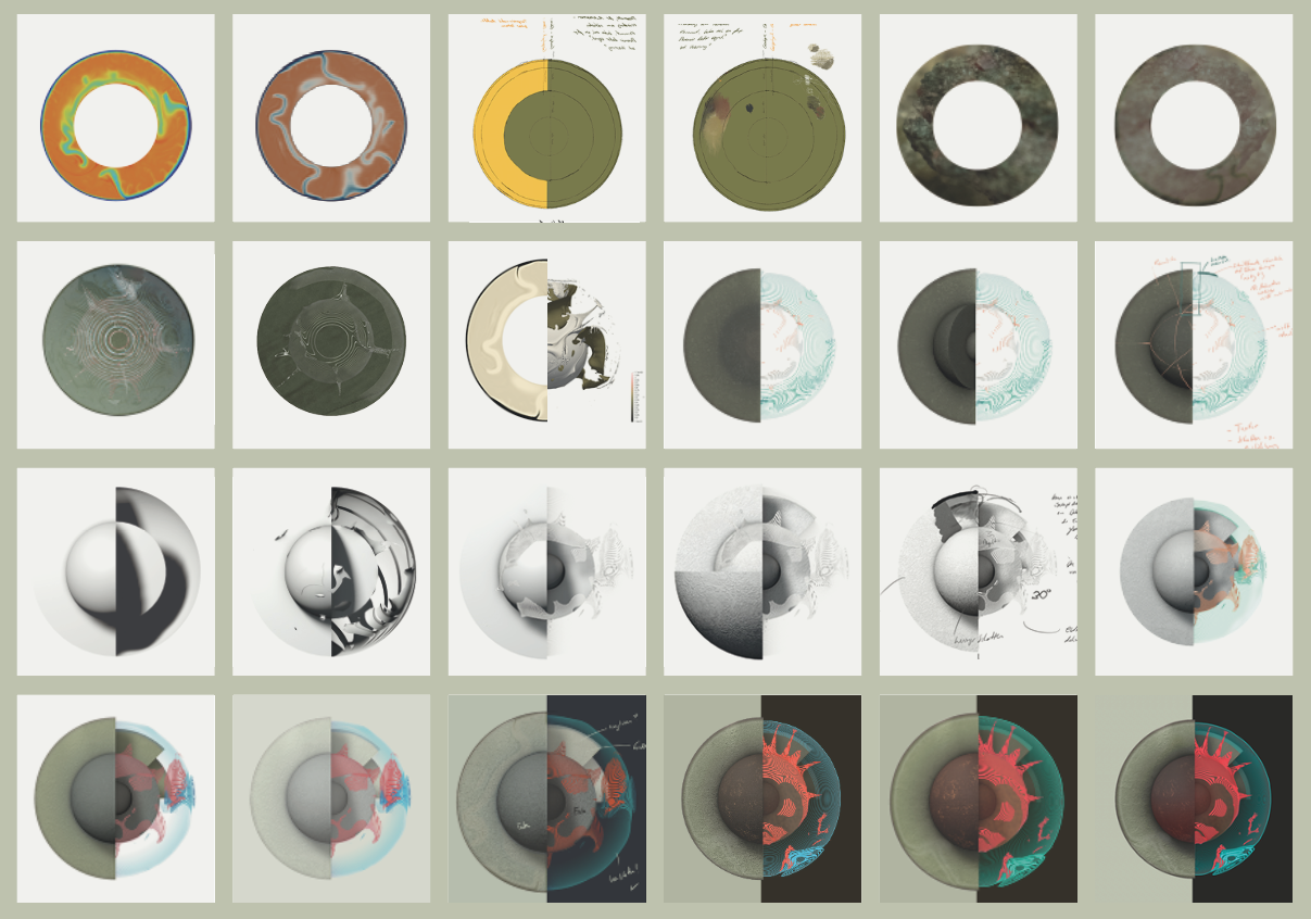 Ausschnitt aus der Entwurfsreihe die Projektion, Licht, Schatten, Textur und Schnitt untersucht.