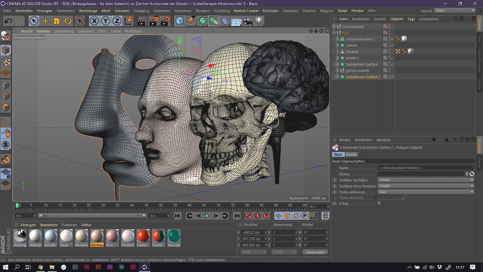 Einsicht in den Arbeitsbereich des Programmes Cinema 4D. Alen Guberinic, 2020