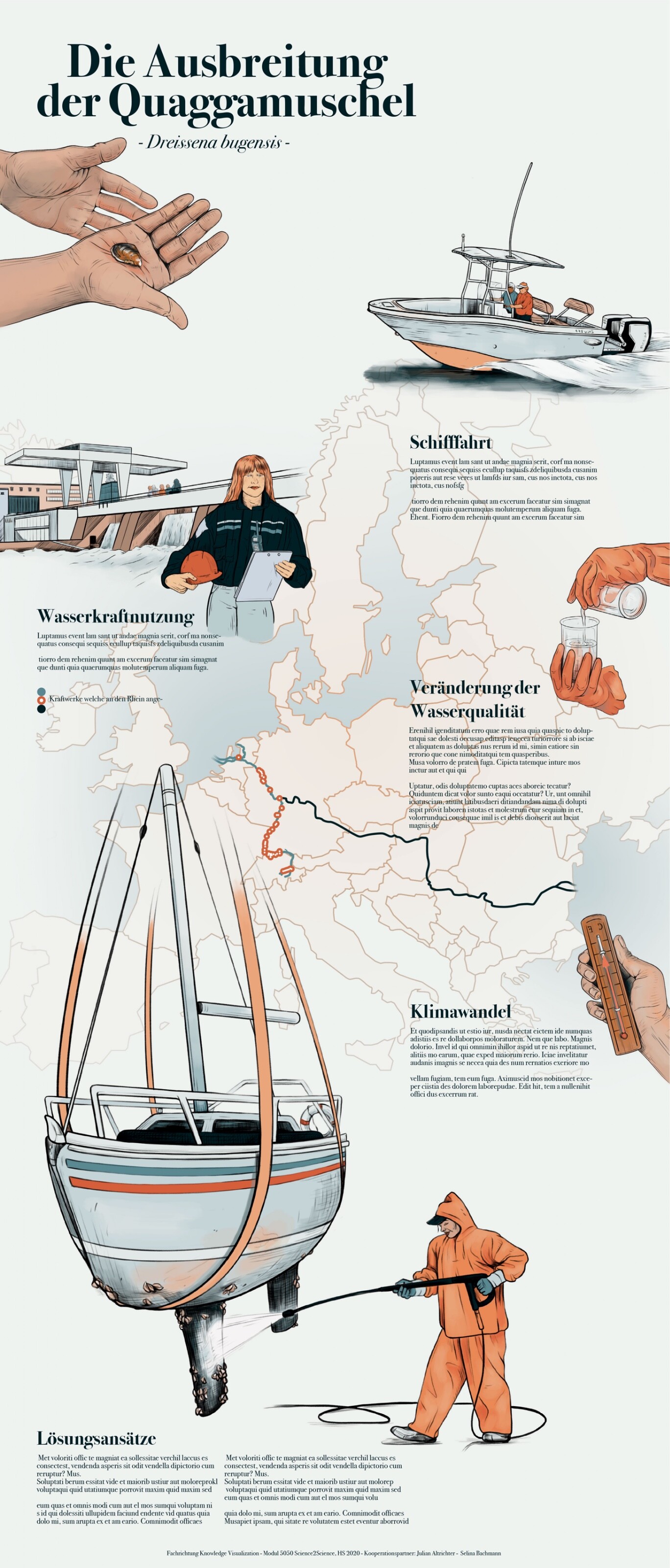Selina Bachmann: «Wie können die Faktoren für die Ausbreitung der Quaggamuschel in einer Infografik anthropogen, jedoch ohne negative Konnotation dargestellt werden?»