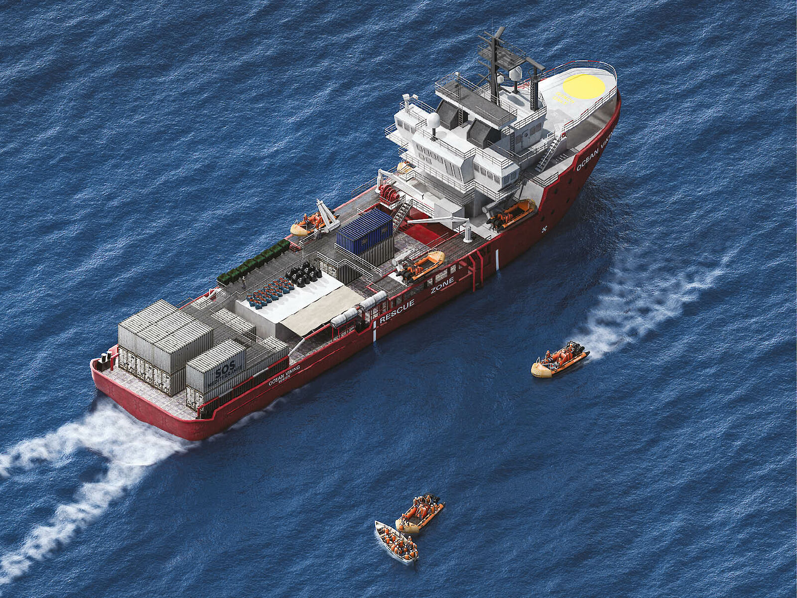 Auf der weltweit tödlichsten Migrationsroute über das Mittelmeer sind Nichtregierungsorganisationen (NGOs) im Einsatz, um Menschen in Lebensgefahr zu retten. «Proceed to Rescue» Enrico Bachmann, 2024.