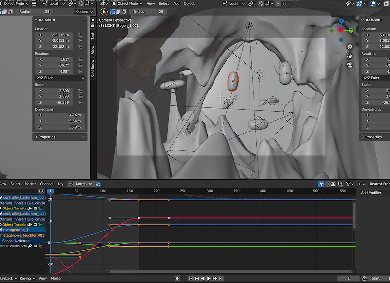 Screenshot von dem Animationsprozess einer Unterwasserszene.