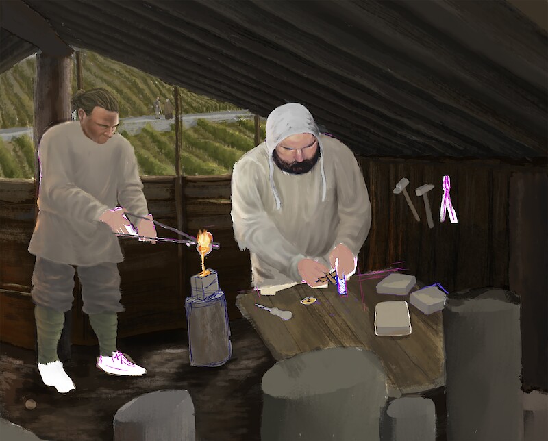 Das Projekt gibt kleine Einblicke in die Welt vor etwa 1000 Jahren und wie sie ausgesehen haben könnte. Grundlage für das Bild, waren archäologische Funde aus Chur.