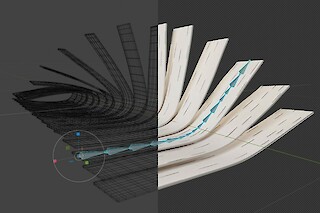 3D Modell in Blender. Bewegliche Gelenke der Birkenkorkstücke.