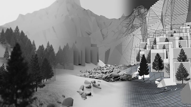 Prozess Murgang. Modellieren, Texturieren und Rendern sind drei Schritte, die während dem Arbeiten im Cinema4D durchlaufen werden.