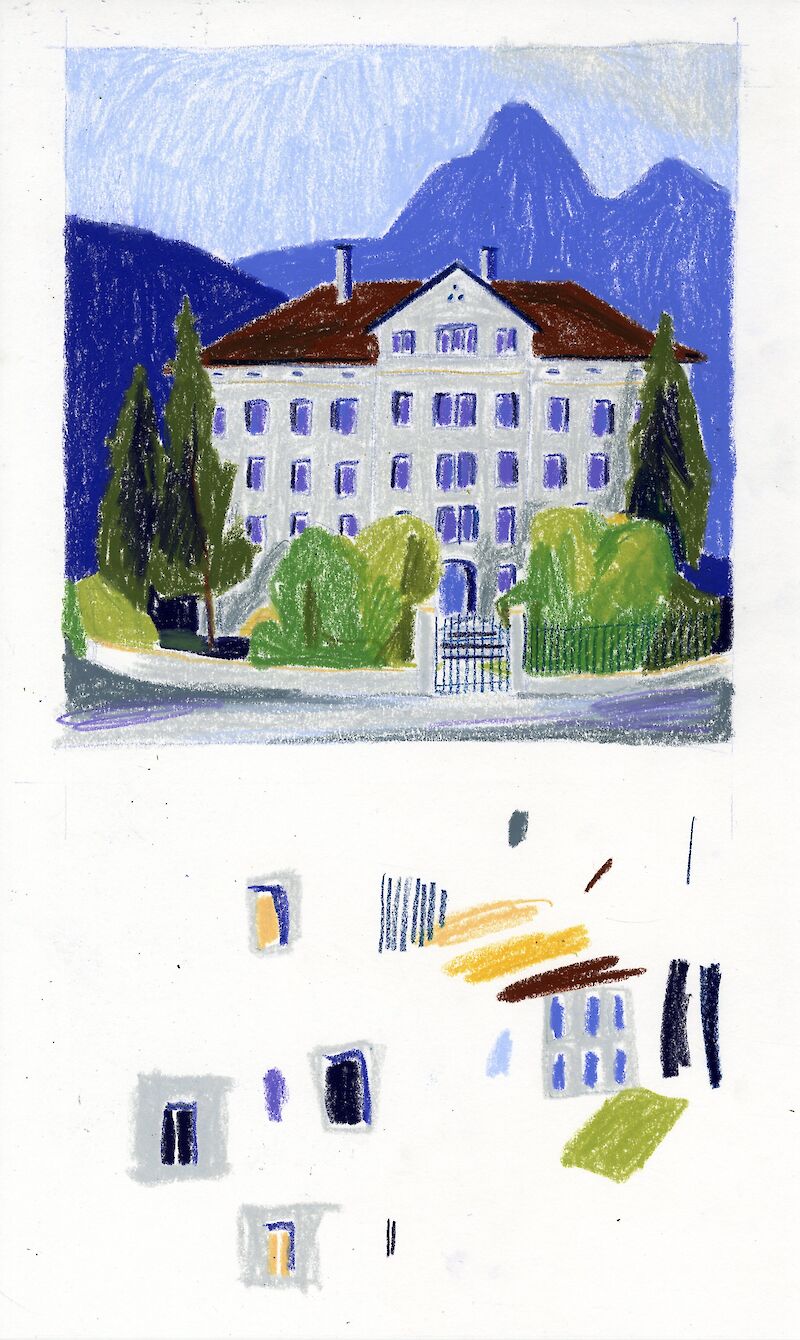 Einsiedeln. Zeichnung des Waisenhaus Einsiedeln in den 1960er Jahren.