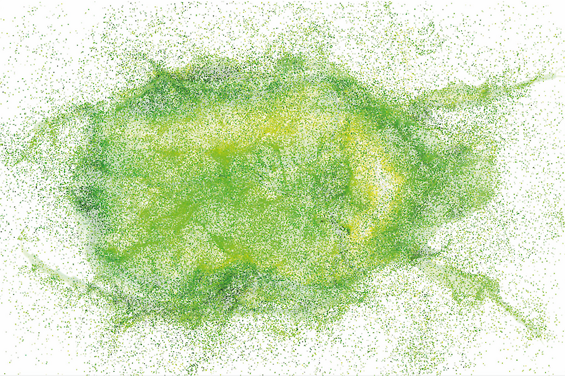 «Auflösung des Käfers». Der Zerfall in Partikel veranschaulicht, dass auch unsere sichtbare Makrowelt letztendlich aus winzig kleinen Teilchen besteht. 3D-Rendering.