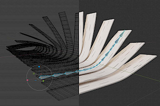 3D Modell in Blender: Bewegliche Gelenke der Birkenkorkstücke.