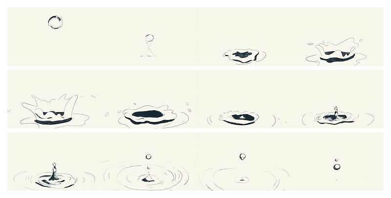 Animation eines fallenden Wassertropfens.