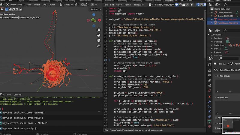The controller tracking data, visualized with the software blender.