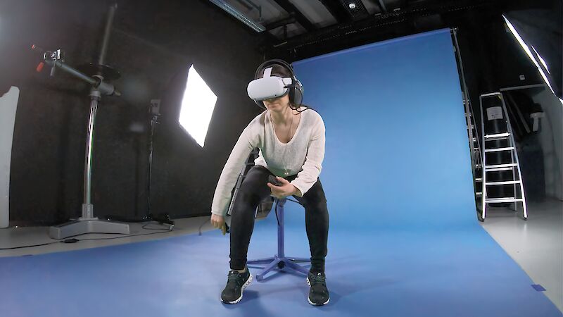 This photo shows a girl interacting with the groundwater in the virtual infographic during the final test.