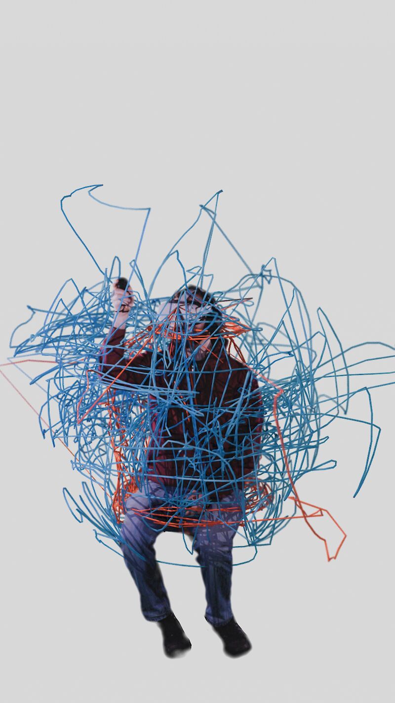 All interactions of one participant, visualized based on his controller tracking data, showing specific movement patterns.