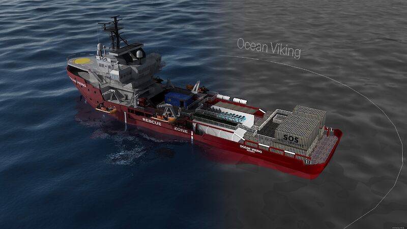 Die Ocean Viking von SOS Mediterranee bereitet sich auf den Rettungseinsatz vor.