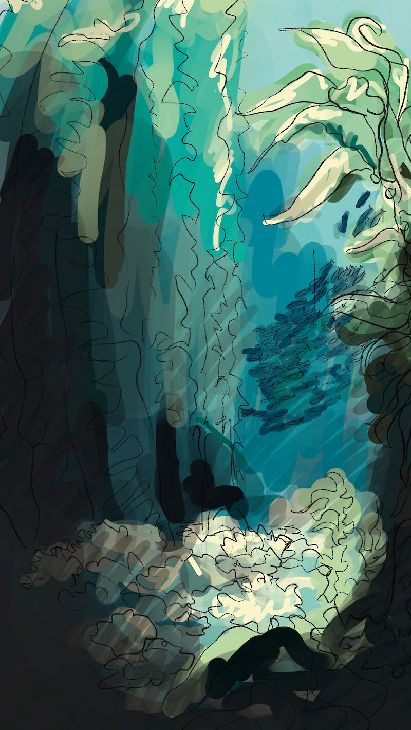 Entwurfskizze, um die Unterwasserwelt immersiv darzustellen.
