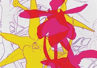 Im Prozess entstandene Postkarte – Skizze Farbüberlagerungen.