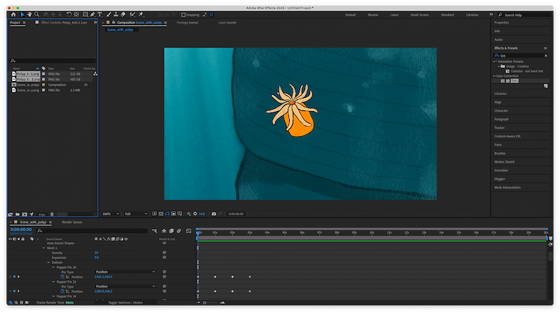 Zusammensetzung der Szene in AfterEffects.