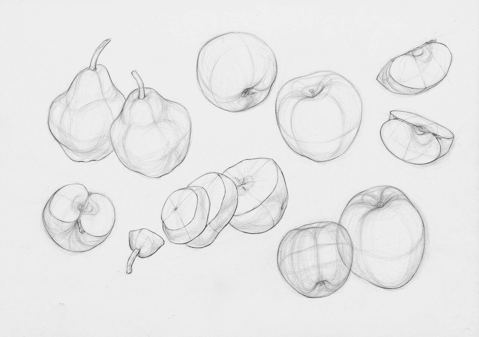 Äpfel- und Birnenstudie, Bleistiftzeichnung, Chantal Beck