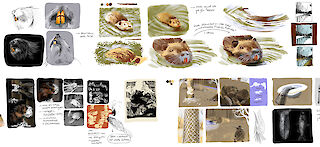 Ein Ausschnitt an Stilproben und Bildideen, welche ganz zu Beginn des Projektes entstanden sind.