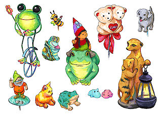 Figuren, die auf Gräbern verschiedener Berliner Friedhöfe platziert wurden.