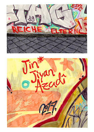 Graffiti auf den Aussenmauern der Friedhöfe am Halleschen Tor, Berlin.