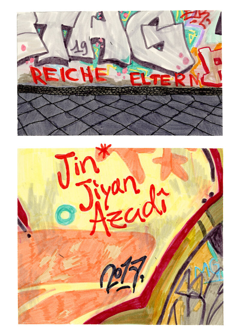 Graffiti auf den Aussenmauern der Friedhöfe am Halleschen Tor, Berlin.