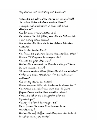 Fragekarte zur Aktivierung der Bewohner.